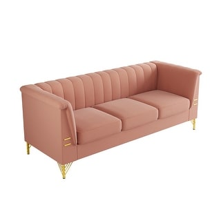 2-3 Seater Pink Velvet Sofa w/ Gold Metal Legs & Removable Cushions ...