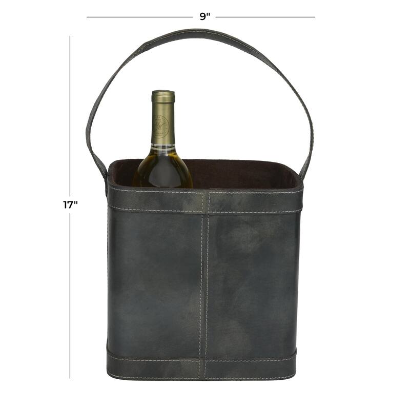 Leather Handmade 4 Bottle Wine Holder with Carrying Handle - Dark Blue, Brown, Red - Roche River Decor