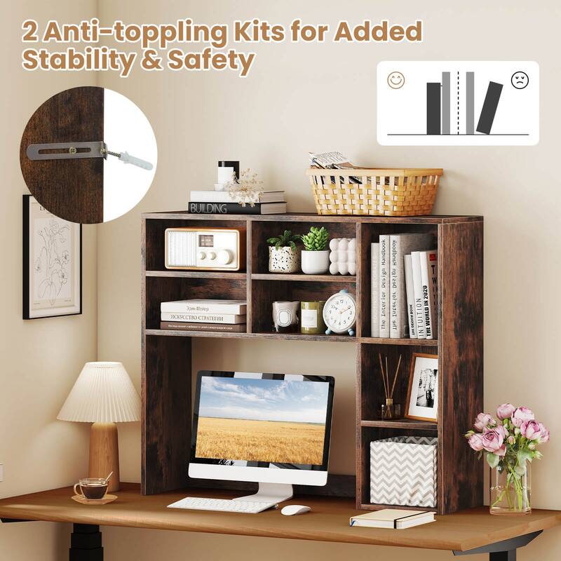 Costway Desktop Bookshelf Desk Storage Hutch with 7 Open Cubbies & 3 - See Details