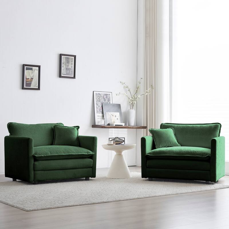 High-end Chenille Upholstered Armchairs with Toss Pillow 2PCS