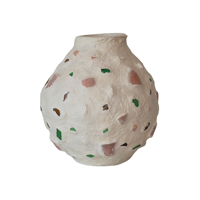 Handmade Paper Mache Vase with Embedded Glass
