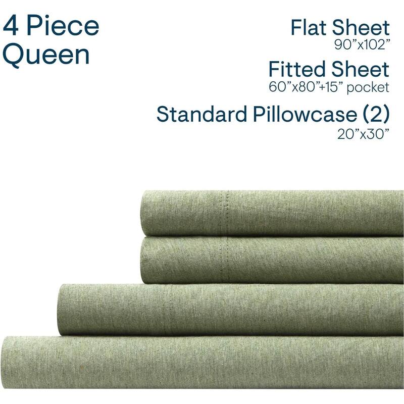 Aeropostale Super Soft Heather Green Jersey Knit Sheet Set All-Season Comfort - Queen