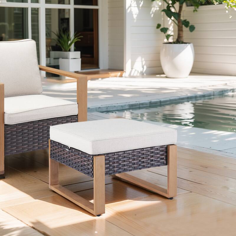 Gymojoy Outdoor Patio Dining Arm Chair with Ottomans - Brown