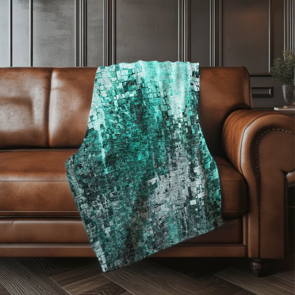 Premium Machine Washable Modern Mosaic Sherpa Throw Blanket