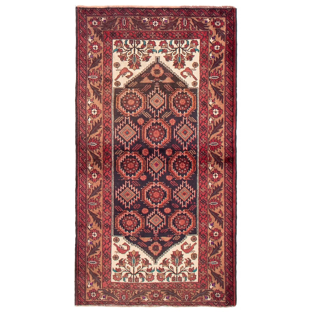ECARPETGALLERY Hand-knotted Royal Baluch Black, Red Wool Rug - 3'3 x 6'3