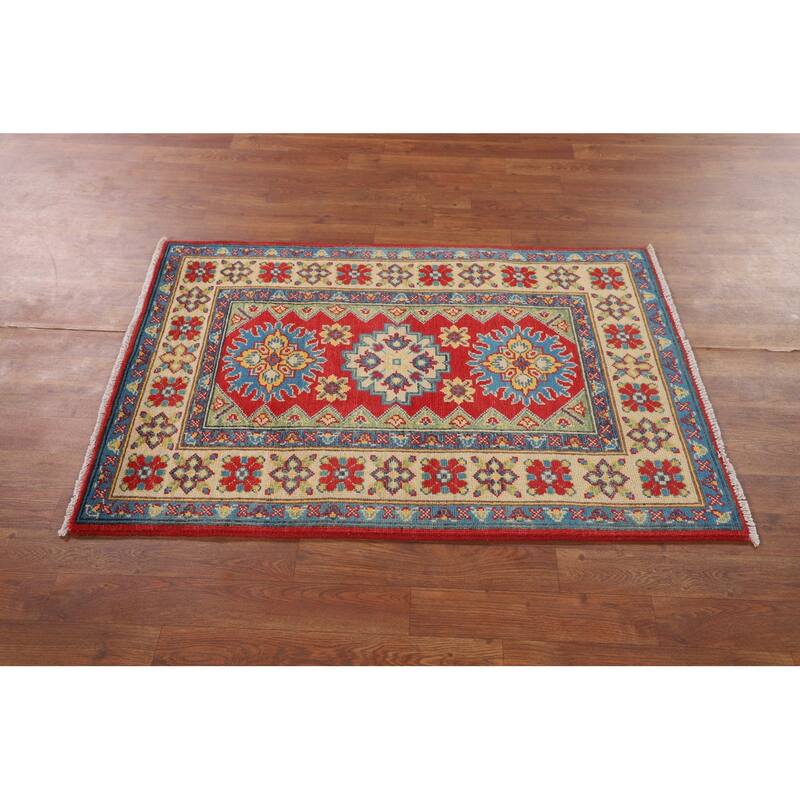 Red Traditional Kazak Rug Handmade Wool Carpet - 2'9" x 4'0"