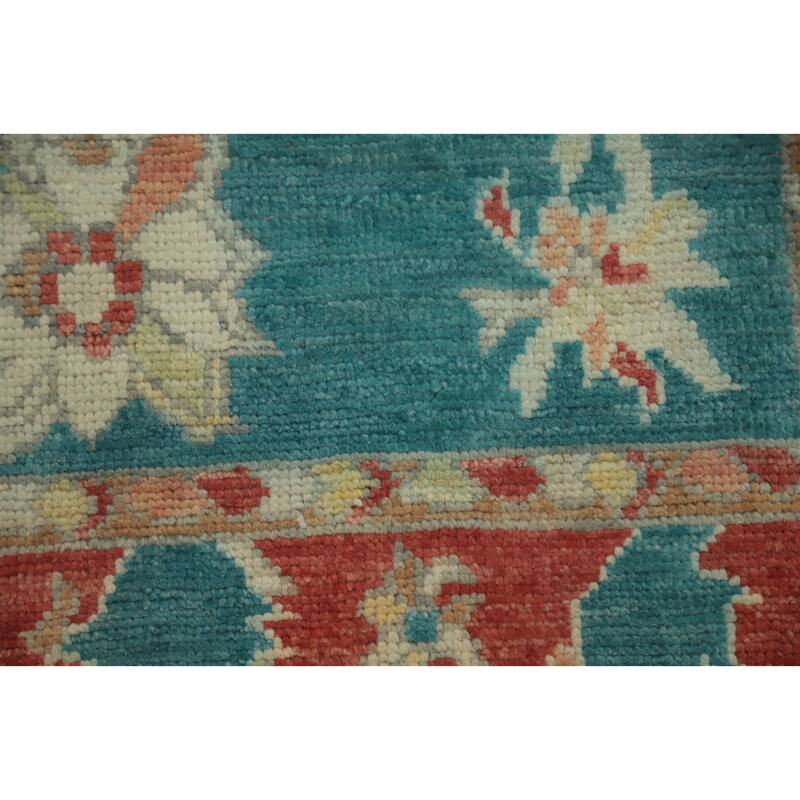 Hand Knotted Oriental 100% Wool Carpet Transitional All-Over Green Oushak Area Rug - 5' 5'' X 3' 2''