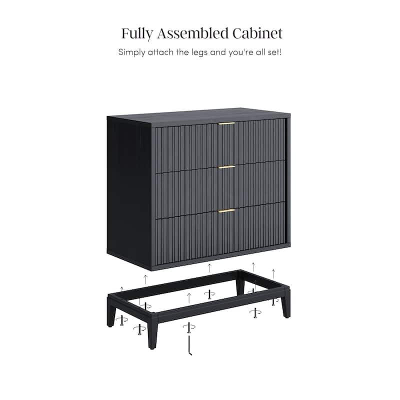 Jasper Mid-Century Modern 3-Drawer Dresser with Solid Wood Frame and Fluted Door Fronts