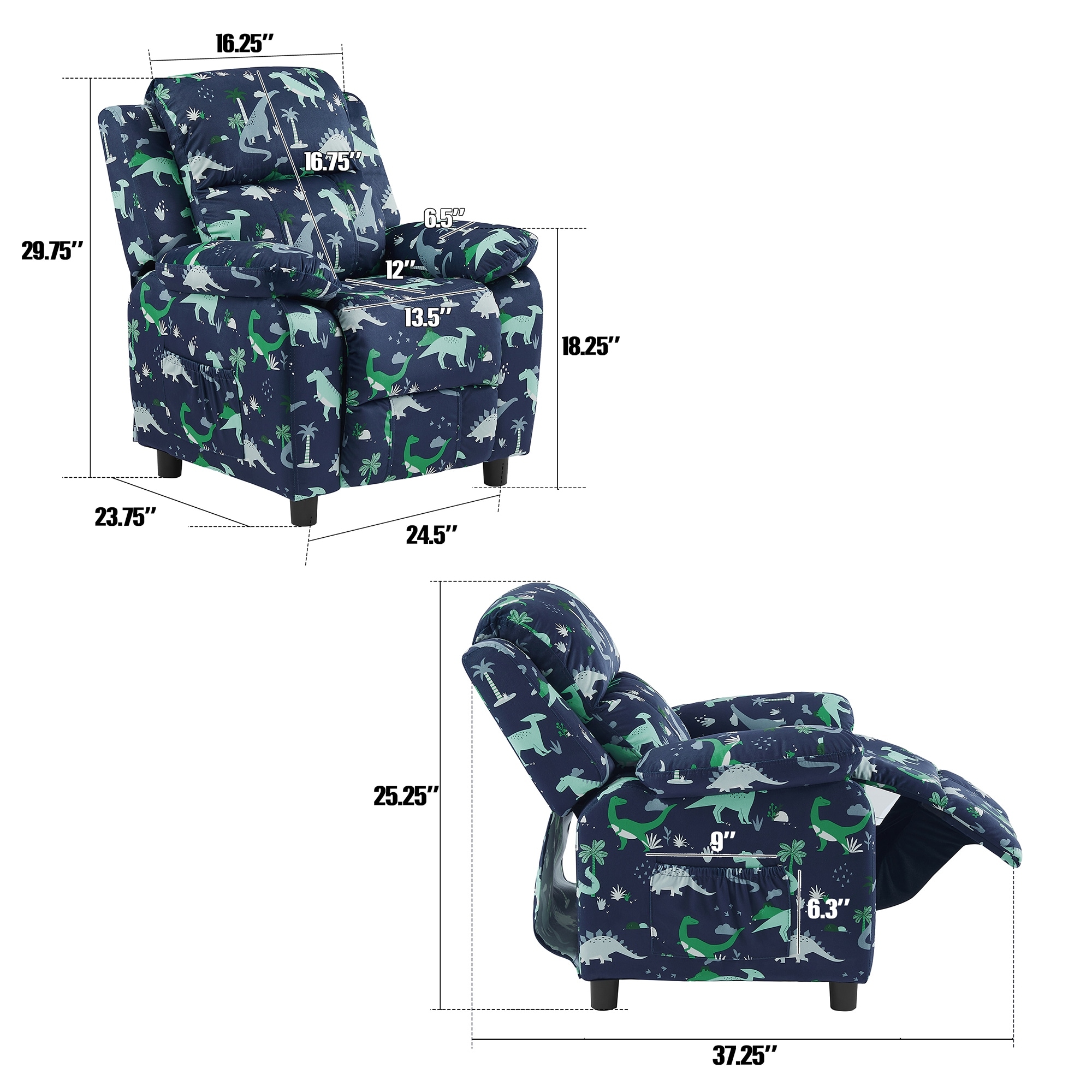 Kids Recliner Chair Toddler Ergonomic Adjustable Lounge Sofa On