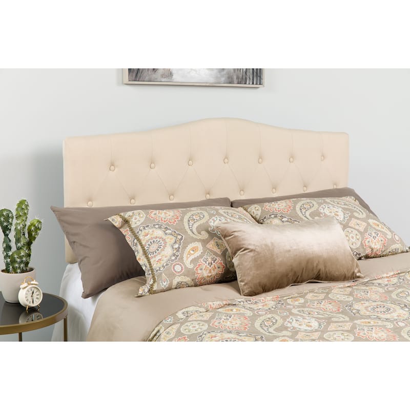 Arched Button Tufted Upholstered Headboard - Beige - Full