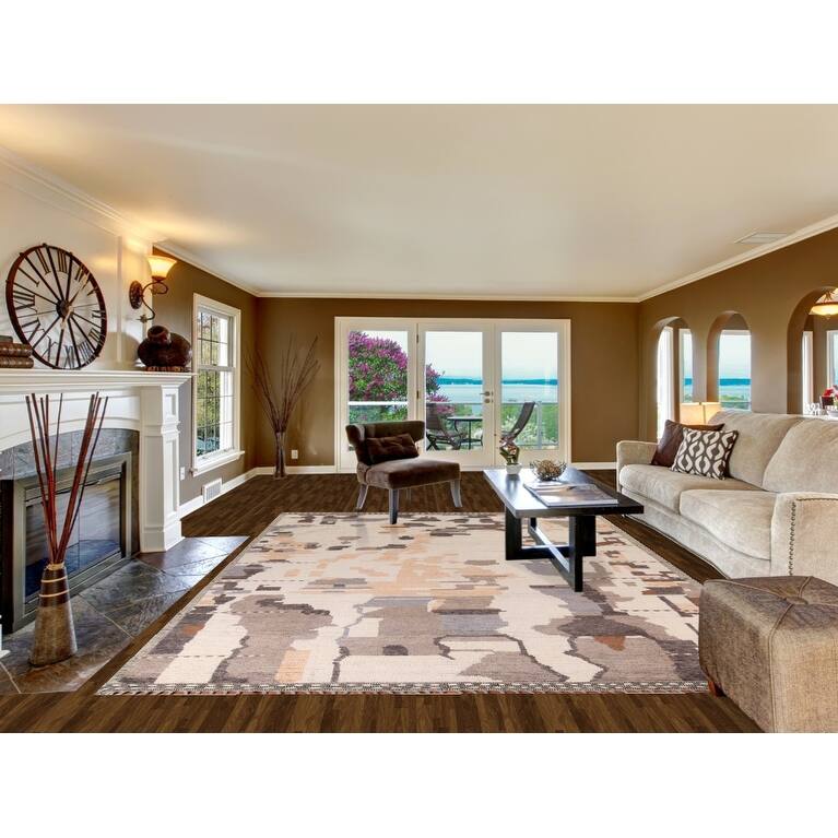 Modern Moroccan Abstract Area Rug Handmade Wool Carpet - 8'10"x 12'7"
