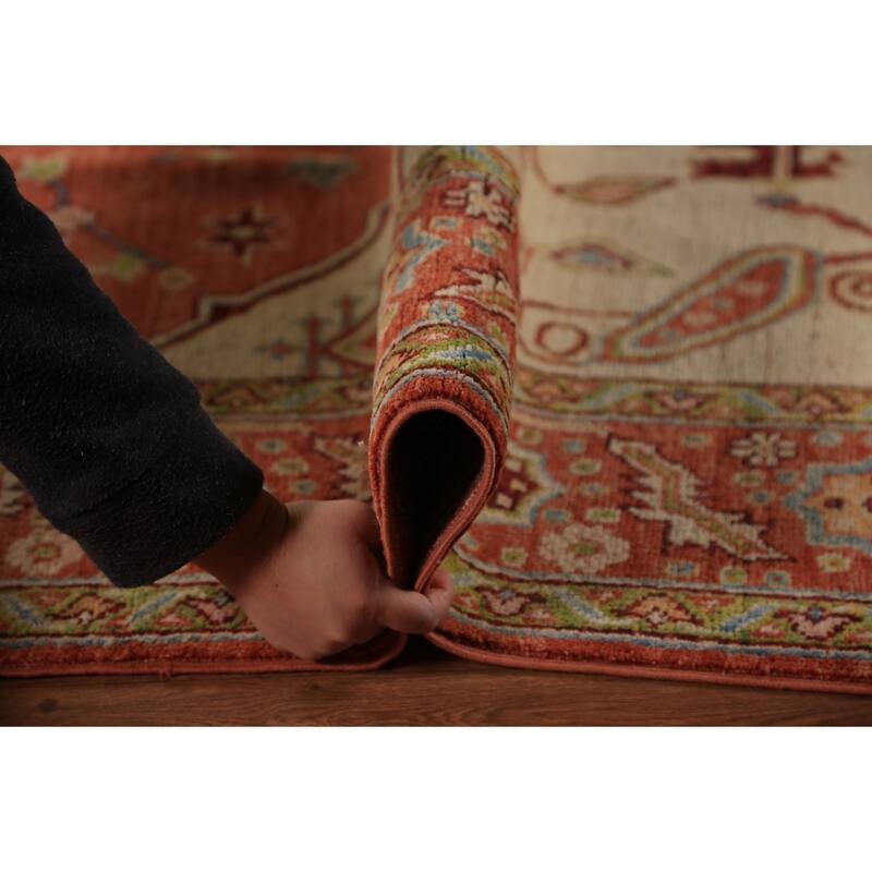 Vegetable Dye Orange Heriz Serapi Oriental Rug Handmade Wool Carpet - 8'11"x 11'8"