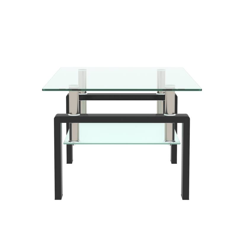 Rectangle Glass Coffee Table, Modern Side Center Tables for Living Room, Living Room Furniture