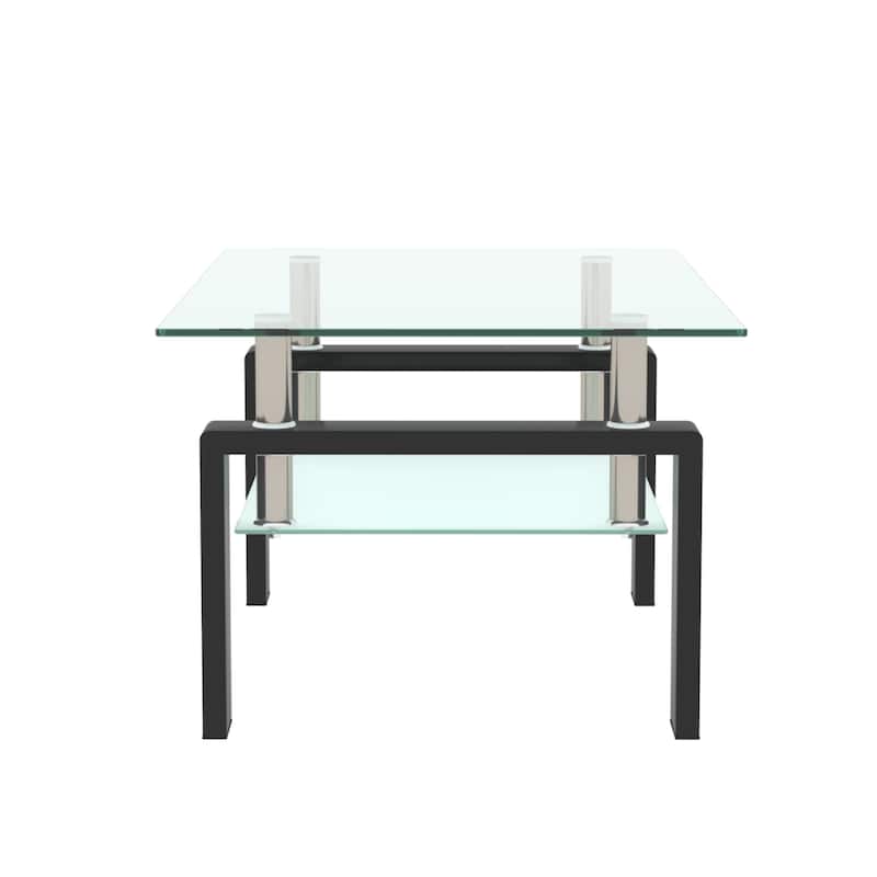 Rectangle Glass Coffee Table with Storage Shelf