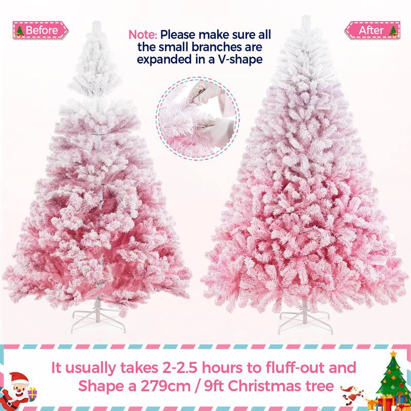 Yaheetech 9ft Pre-lit Flocked Artificial Christmas Tree with 900 Incandescent Warm White Lights & 2084 Tips