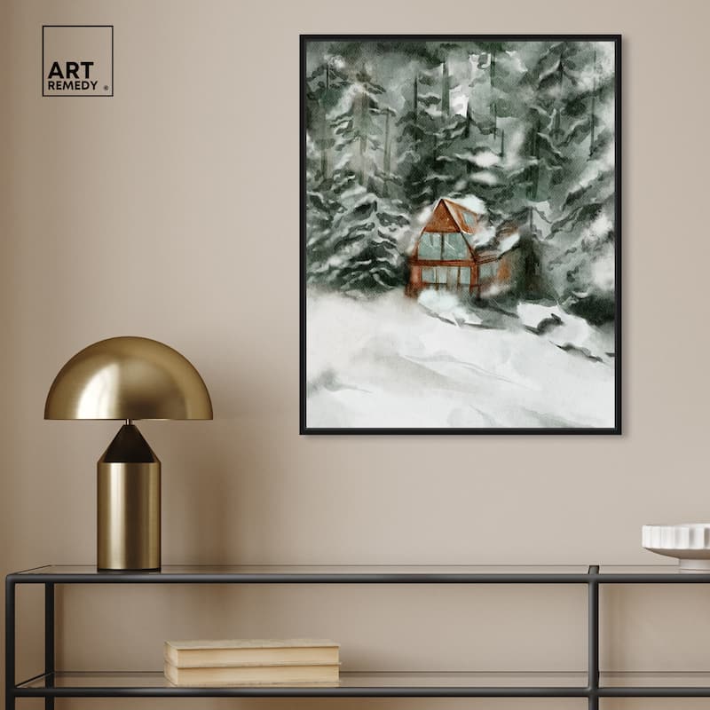 Art Remedy Winter In December Framed Landscape 1 Piece Canvas Wall Art Watercolor Style