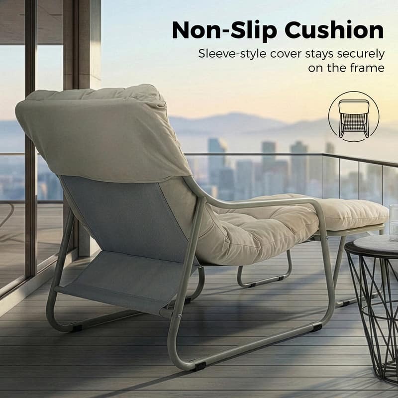 Outdoor Lounge Chair and Ottoman with Weather Resistant Cushion for Patio