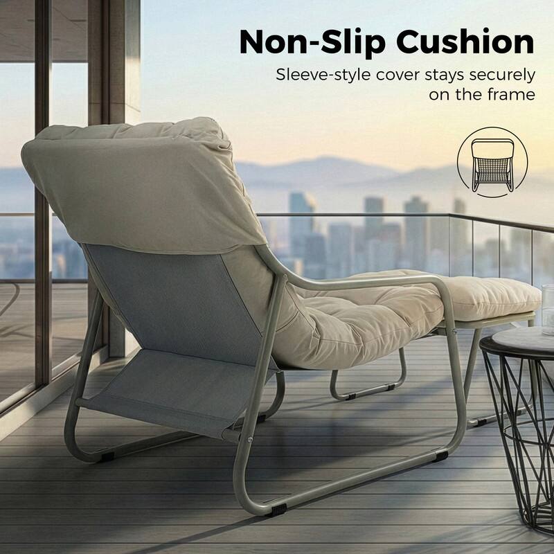 Outdoor Papasan Lounge Chair with Ottoman and Cushion for Patio Balcony Porch Deck