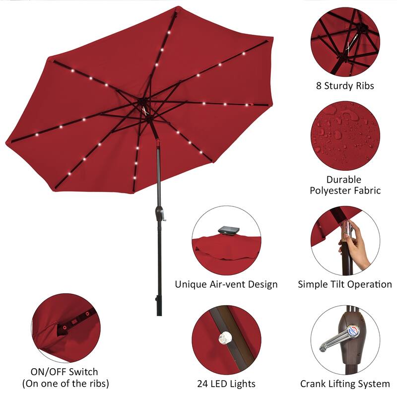 Costway 10' Solar LED Lighted Patio Market Umbrella Shade Tilt