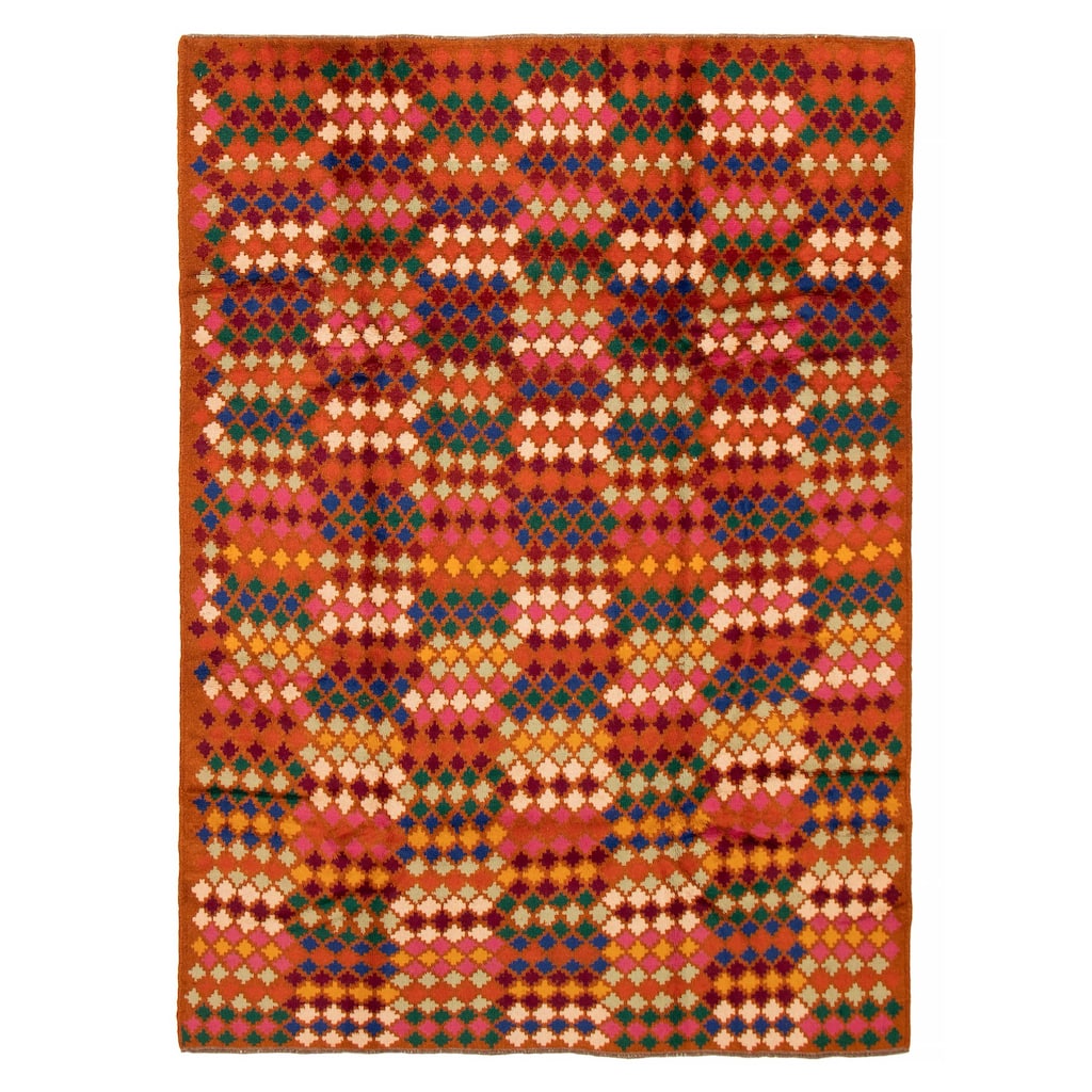 ECARPETGALLERY Hand-knotted Afghan Burnt Orange Wool Rug - 6'1 x 8'7