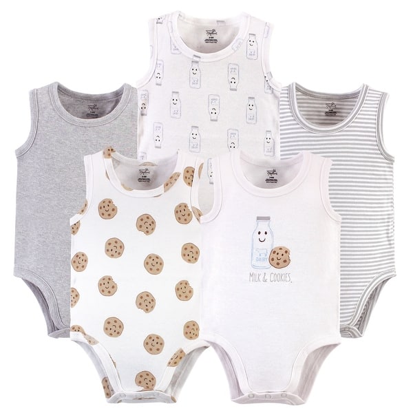 slide 1 of 1, Touched by Nature Baby Boy Organic Cotton Bodysuits 5pk, Milk & Cookies 12-18 Months - Milk & Cookies
