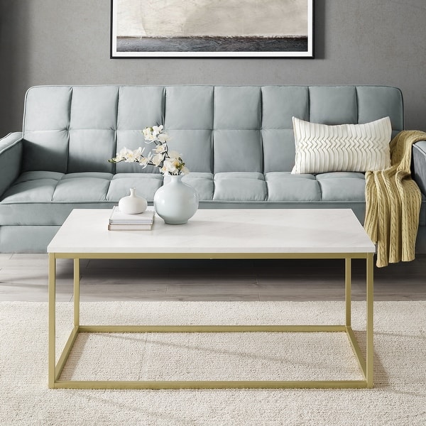 slide 2 of 20, Middlebrook Designs Geller Metal Frame Coffee Table White Faux Marble / Gold