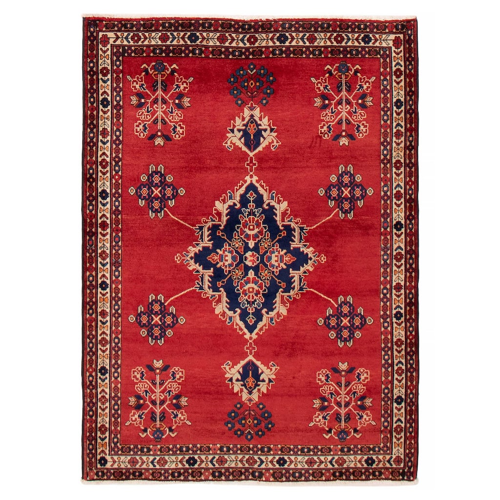 ECARPETGALLERY Hand-knotted Melis Vintage Red Wool Rug - 4'7 x 6'4