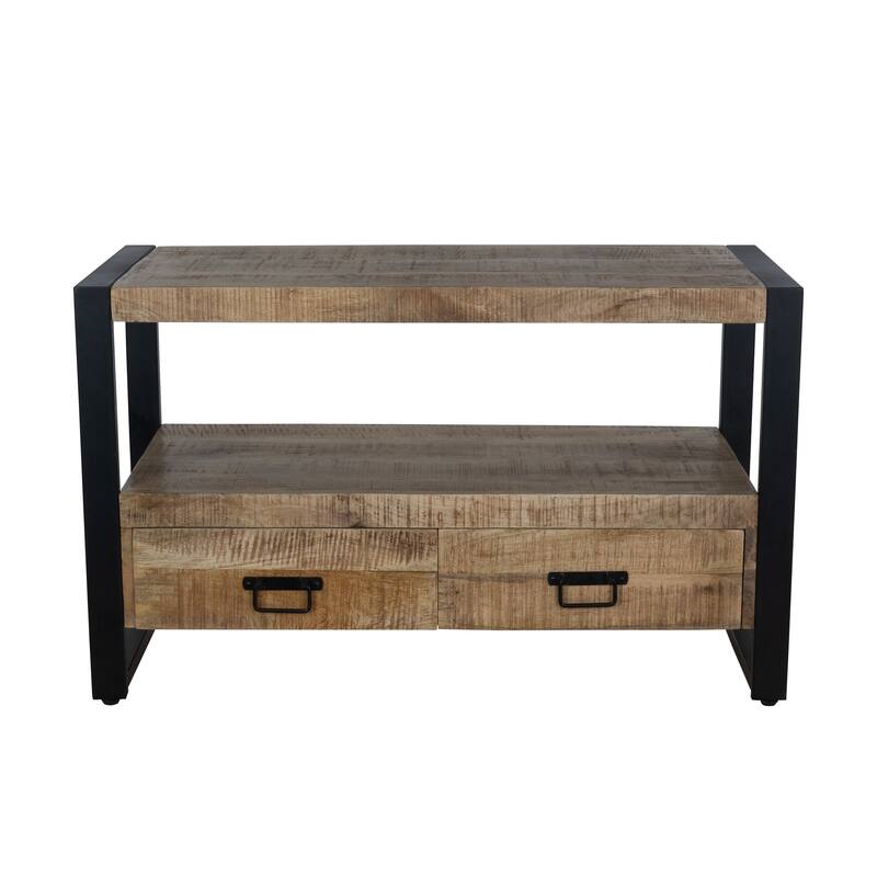 40" Mango Wood TV Stand with Industrial Style Drawers and Metal Frame