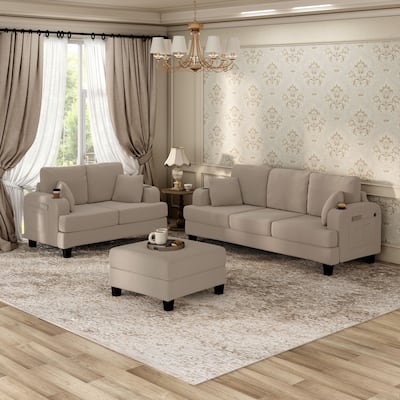 Furniture of America Xenia Modern 3-Piece Boucle Sofa and Ottoman Set