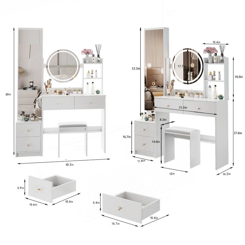 Versatile Vanity Table Set with LED Mirror and Storage
