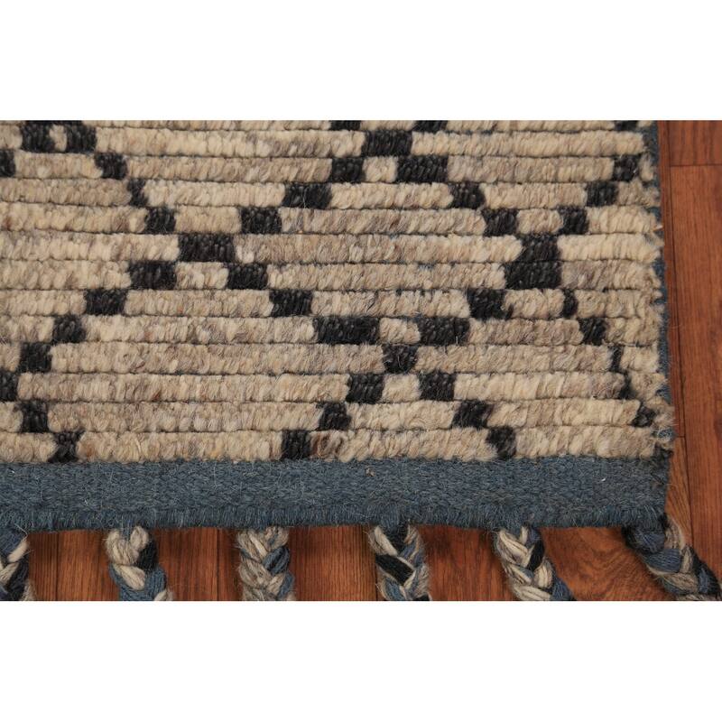 Striped Brown Moroccan Oriental Foyer Rug Hand-Knotted Wool Carpet - 2'0"x 3'0"
