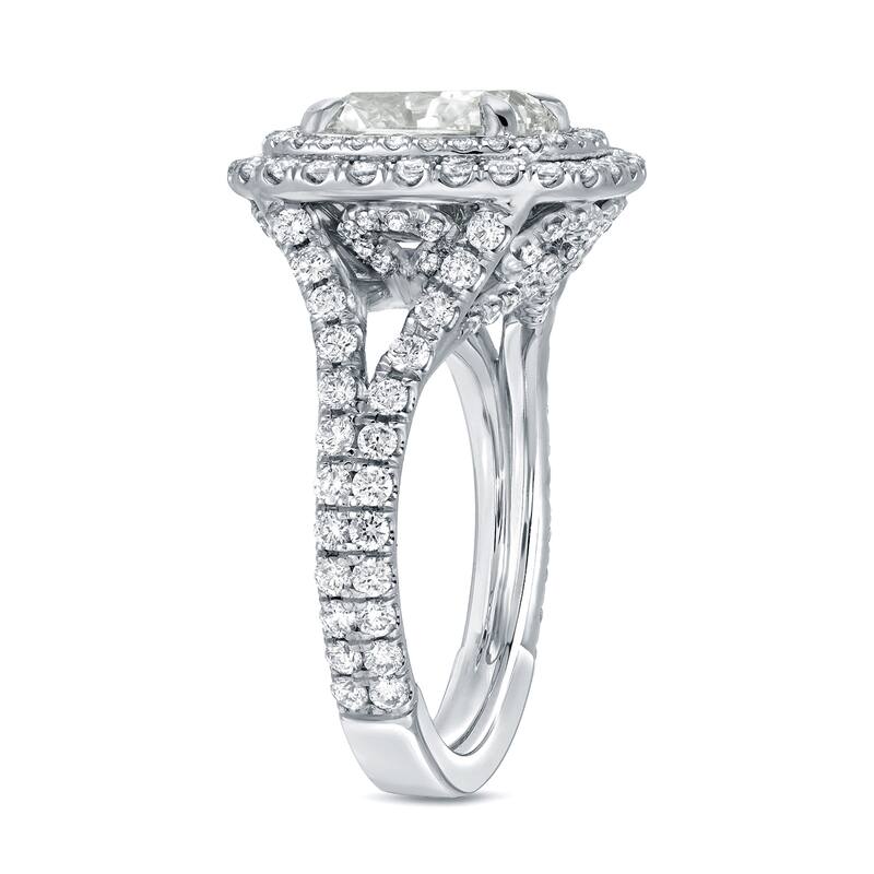 Auriya 18k Gold 4 1/5ctw Cushion-cut Double Halo Diamond Engagement Ring 18k White Gold Certified