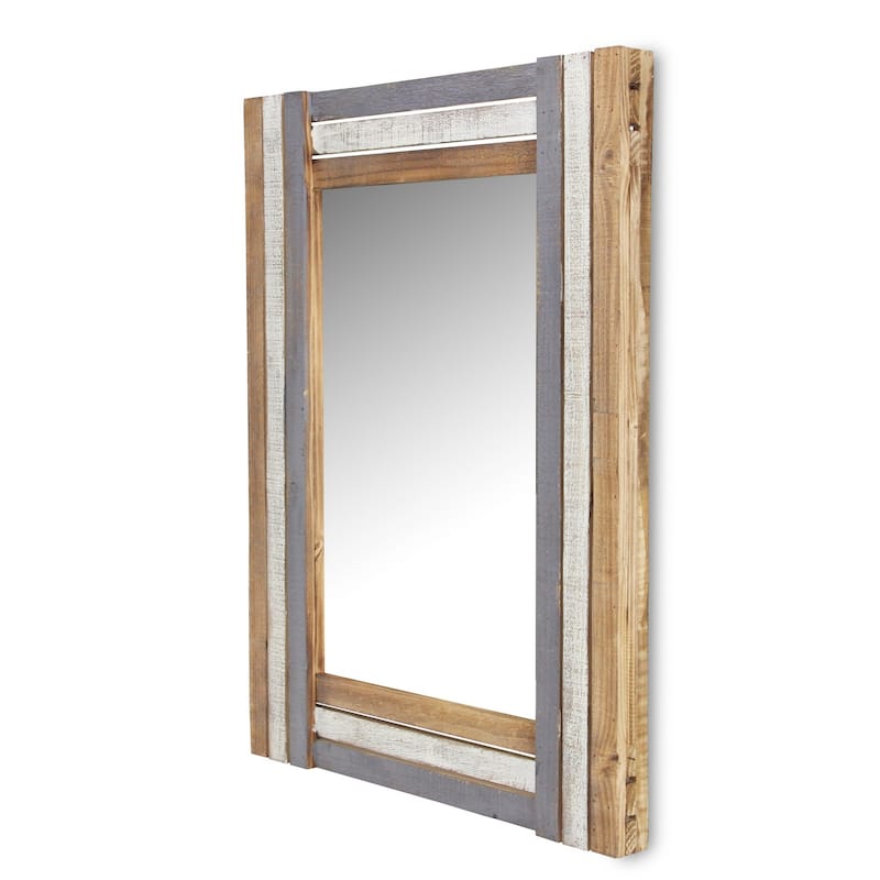HomeRoots 32" Gray Natural and White Wood Framed Accent Mirror - 24