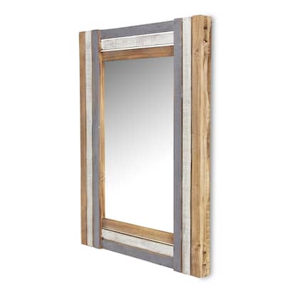 HomeRoots 32" Gray Natural and White Wood Framed Accent Mirror - 24