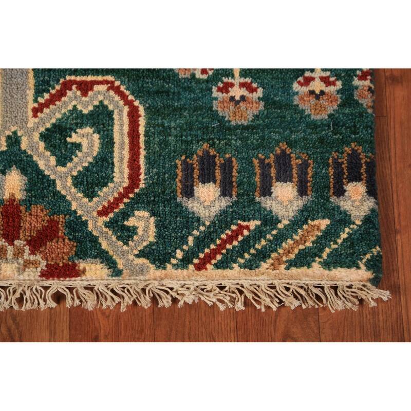 All-Over Green Kazak Indian Runner Rug Handmade Wool Carpet - 2'6"x 9'11"