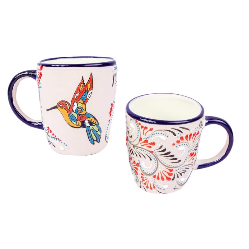 Novica Handmade Colibri Ceramic Cups And Saucers (Pair)