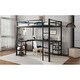 preview thumbnail 3 of 11, Full Size Metal Loft Bed with Built-in Desk and Shelves, Multifunctional Loft Bed Frame with Ladder and Guardrails