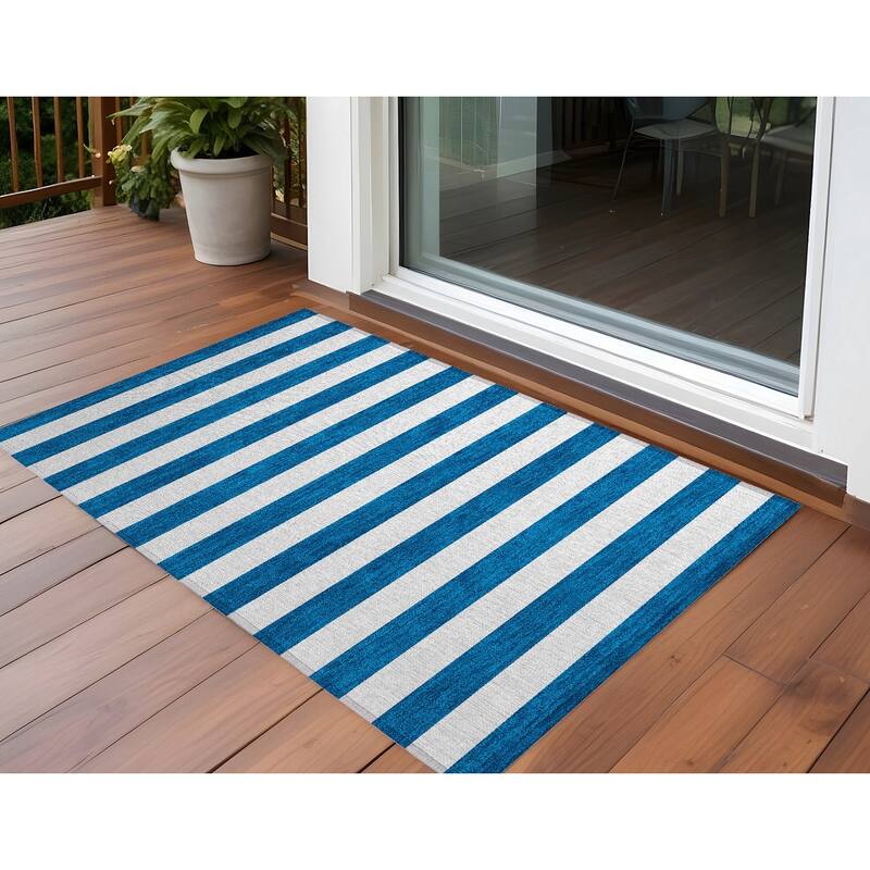 Rana Stripe Weather Resistant Blended Style Outdoor Rug - 2' x 3' - Blue