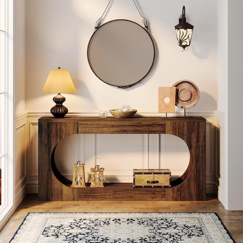 63-Inch Console Table for Entryway, 2 Tier Narrow Sofa Table for Living Room