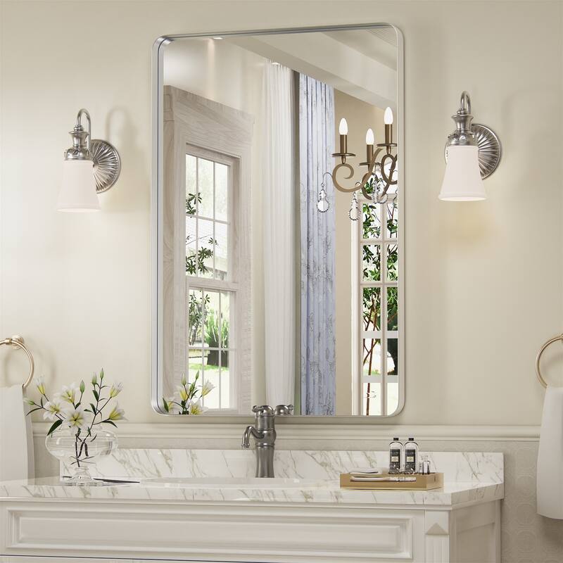 Modern Rounded Rectangle Wall Mirror with Stainless Steel Frame for Bathroom Vanity(1 Piece)