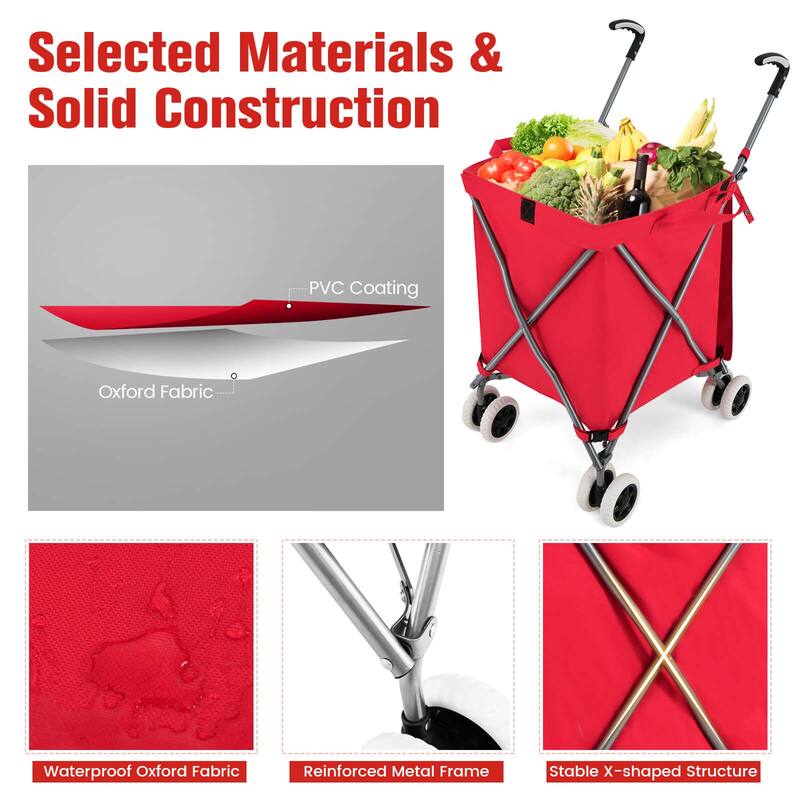 Costway Folding Shopping Cart Utility w/ Water-Resistant Removable