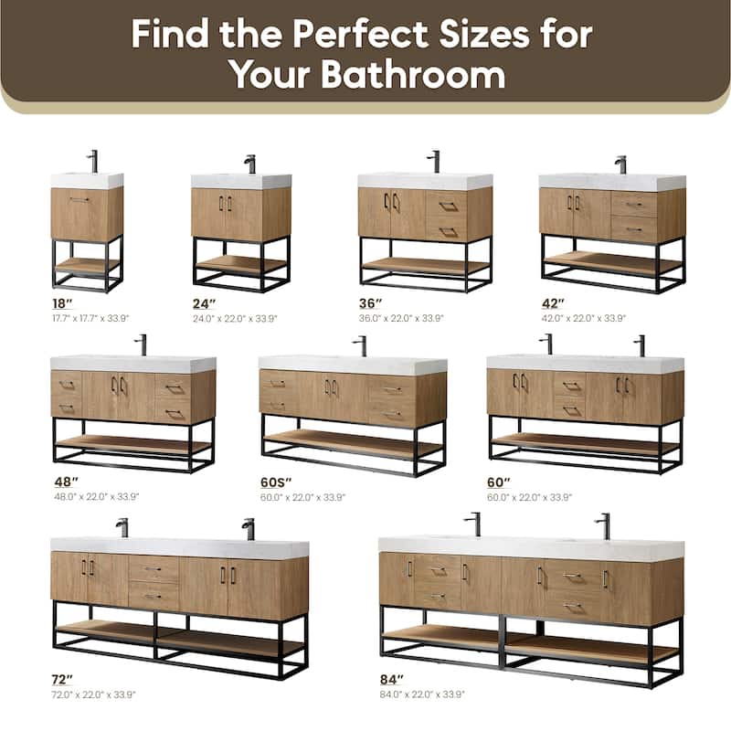 Alistair 42" Single Vanity with White Grain Stone Top without Mirror