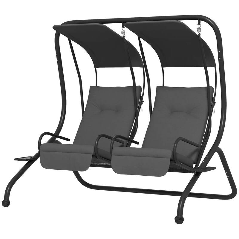 Cozy 2-Seater Outdoor Swing Chair with Cup Holder and Removable Canopy