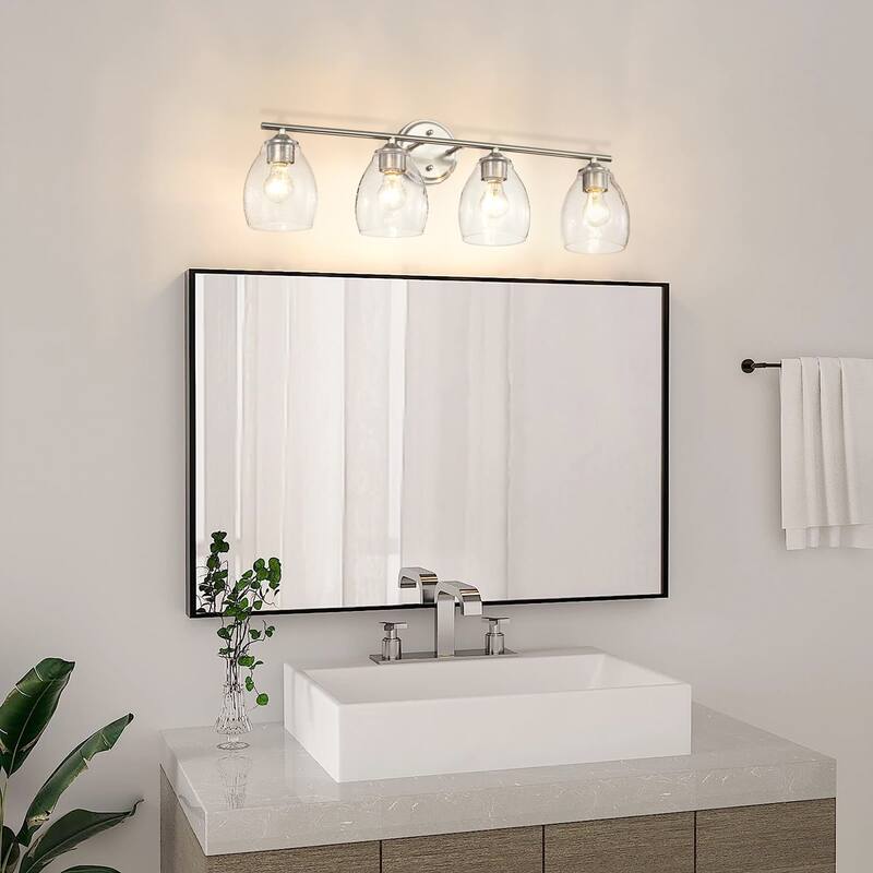 Brushed Nickel 3-Light/4-Light Vanity Light with Bell-shaped Seedy Glass Shades