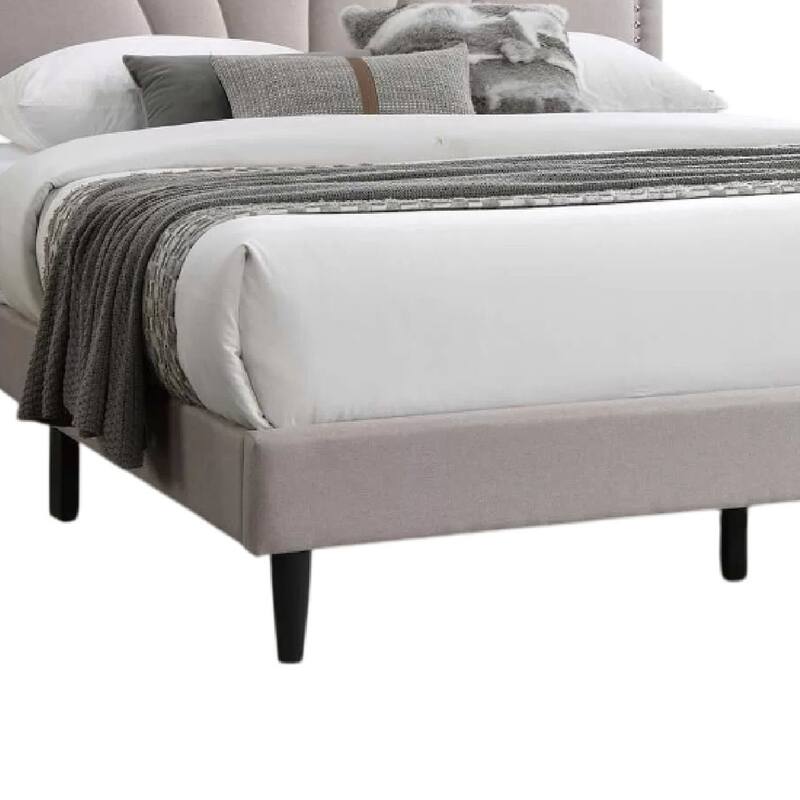 Carie Full Bed, Light Brown Burlap Upholstery, Padded Headboard