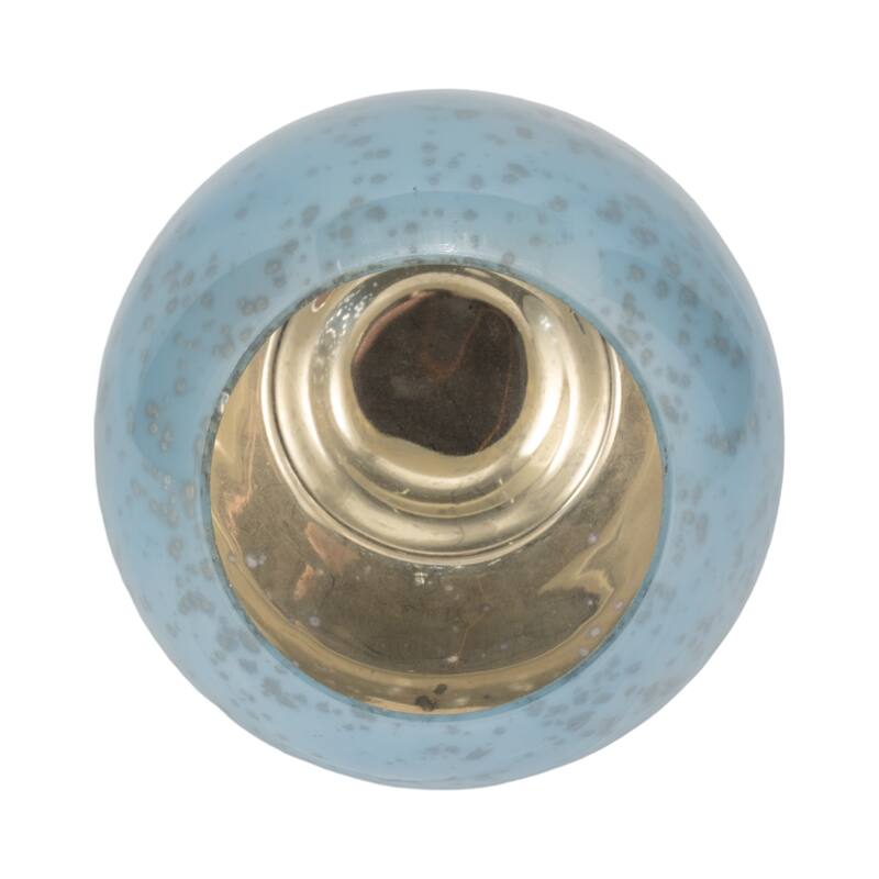 Sagebrook Home Glass Aqua/White Round Bowl Pillar Holder w/Marble Base