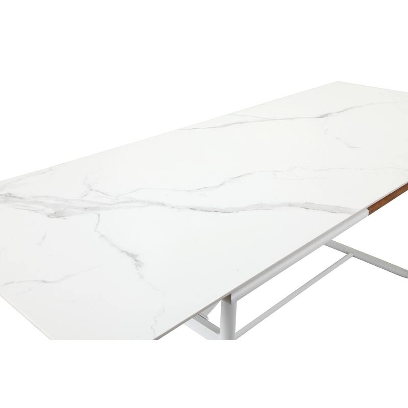 Shia 87 Inch Dining Table, Ceramic Surface, Crisp White Aluminum Frame
