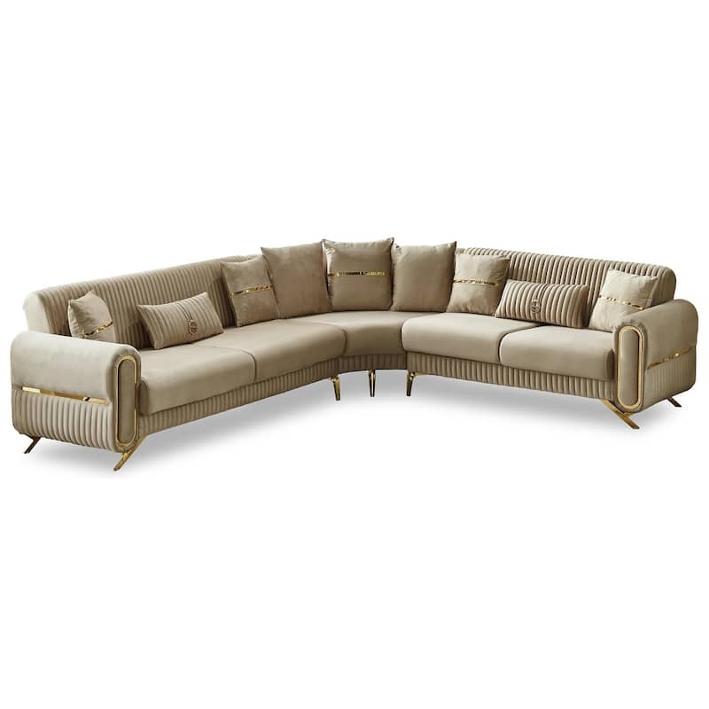 Recai Fabric Sleeper Sectional Sofa - Beige
