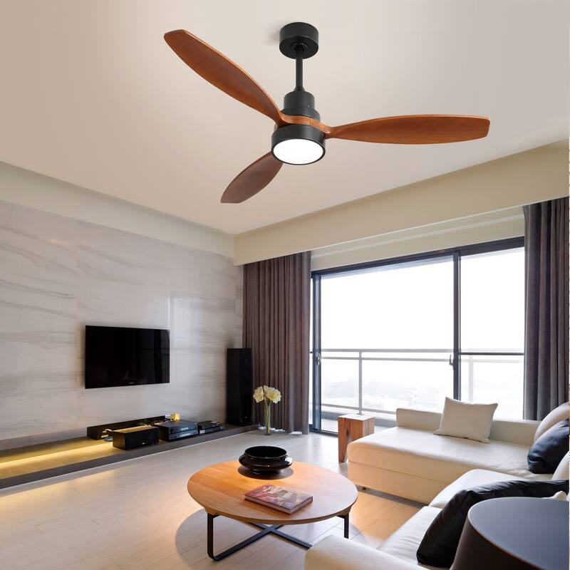 Farmhouse 52 Inch Reversible DC Motor Ceiling Fan with LED Light & Remote Control, Wooden Ceiling Fan Chandelier