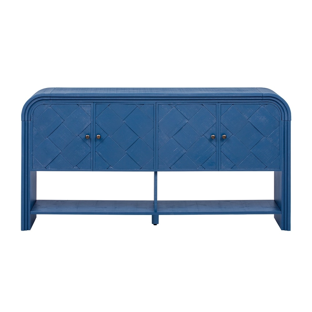 Versatile console table with Woven Wood Slats and Solid Wood Veneer